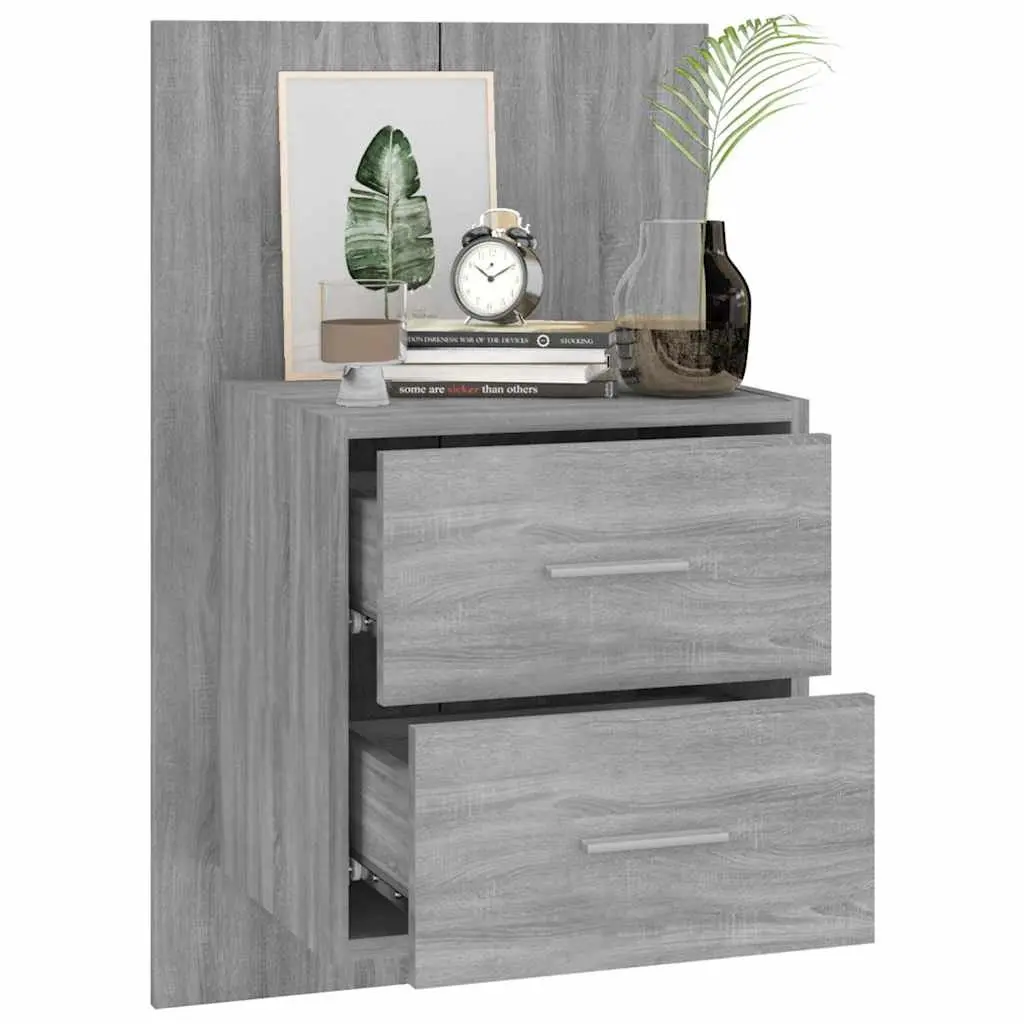 Wall-mounted Bedside Cabinet Grey Sonoma Floating Storage Unit