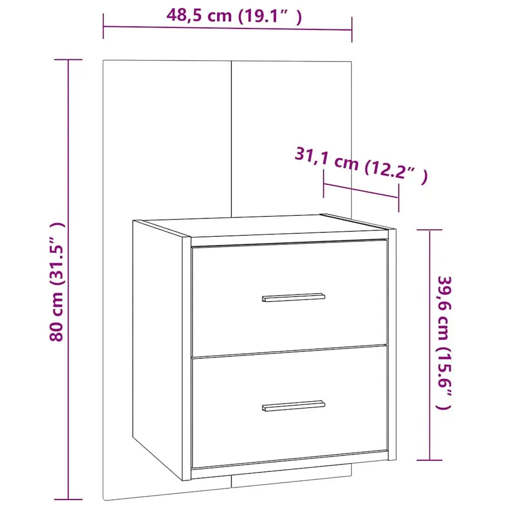 Wall-mounted Bedside Cabinet Grey Sonoma Floating Storage Unit