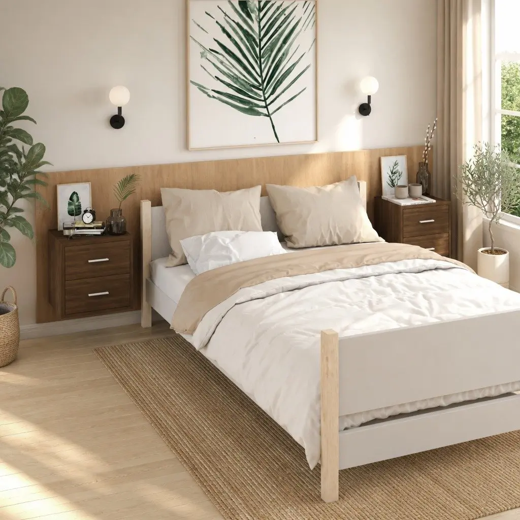 Wall-mounted Bedside Cabinets Storage Units 2 Piece Brown Oak