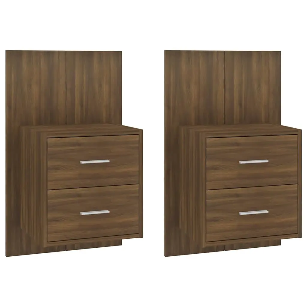 Wall-mounted Bedside Cabinets Storage Units 2 Piece Brown Oak