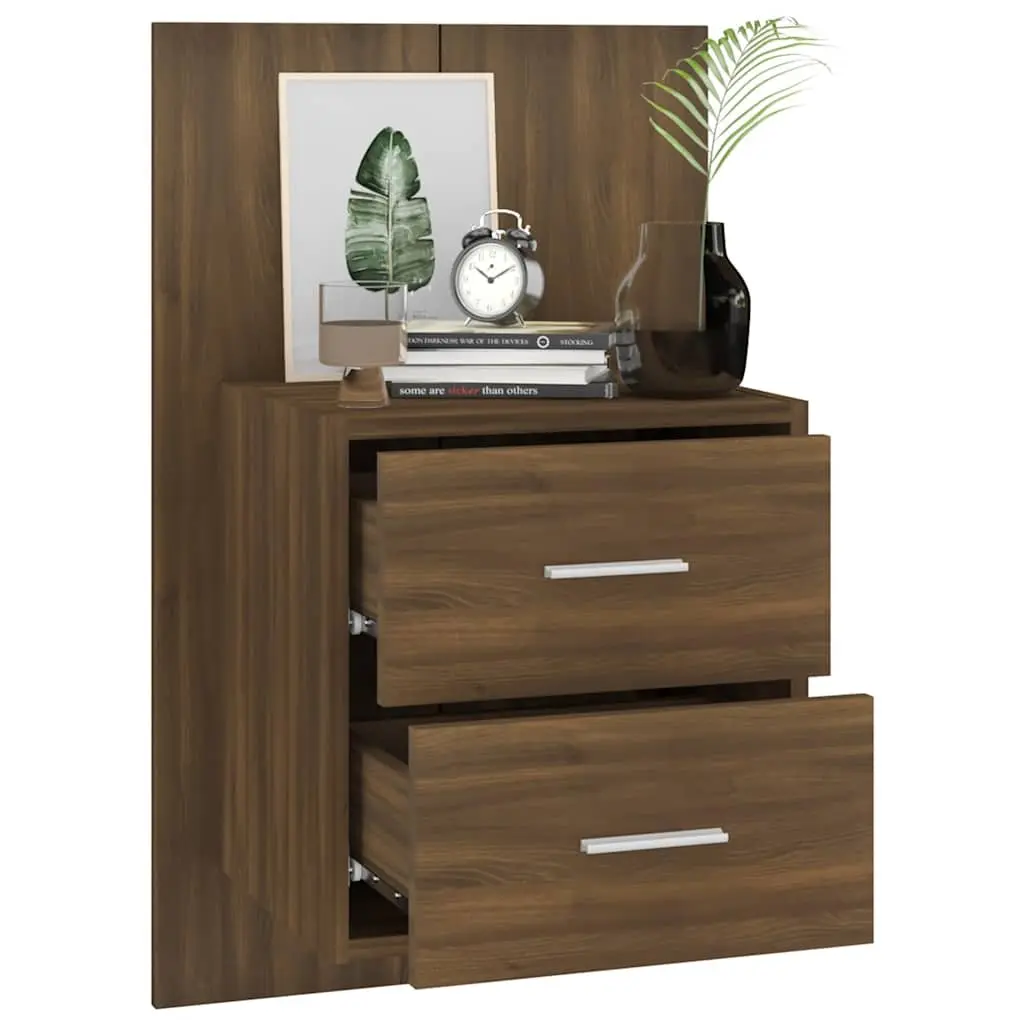 Wall-mounted Bedside Cabinets Storage Units 2 Piece Brown Oak