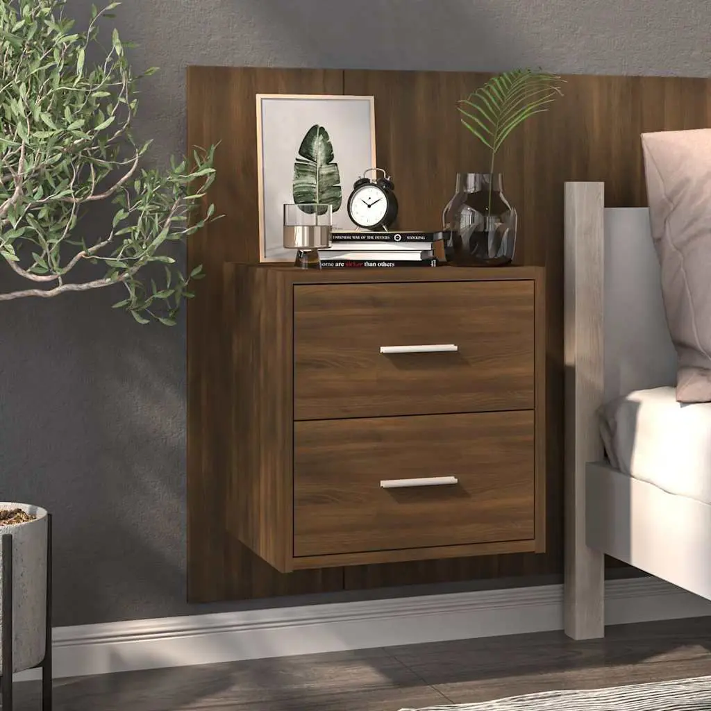 Wall-mounted Bedside Cabinets Storage Units 2 Piece Brown Oak