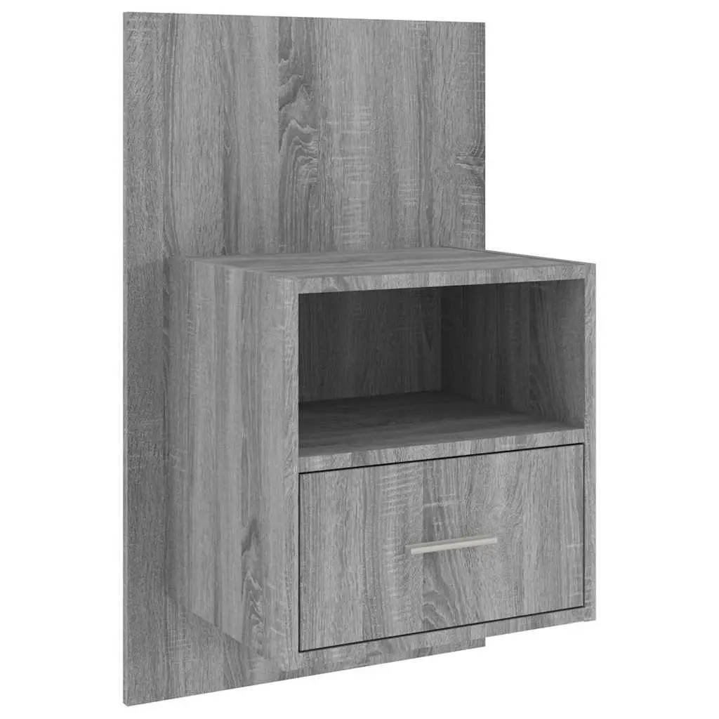 Wall-mounted Bedside Cabinet Grey Storage Floating Shelf Unit Living Room