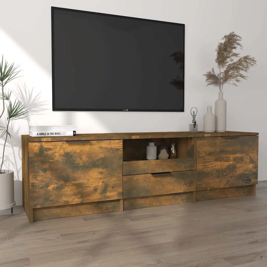 TV Cabinet Unit Brown Engineered Wood Storage Compartment Drawer Organiser 140 x 35 x 40 cm
