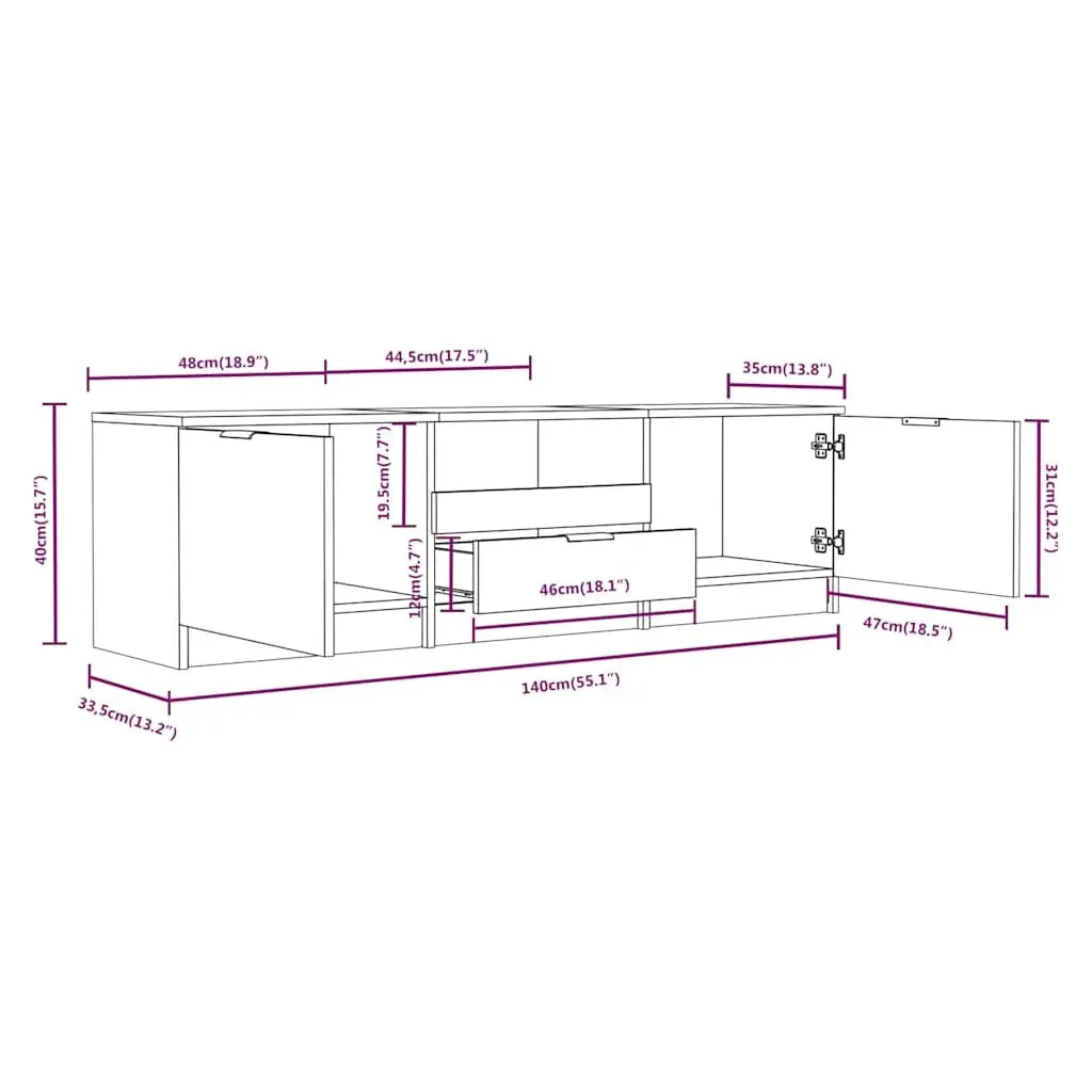 TV Cabinet Grey Sonoma 140x35x40 cm Storage Unit with Drawer Compartments