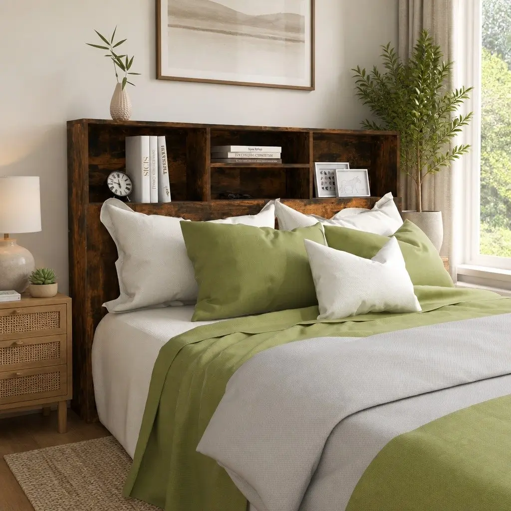 Brown Headboard Cabinet with Ample Storage