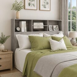 Headboard Cabinet Grey 140 cm Wall-Mounted Bedroom Storage Compartments Bookcase