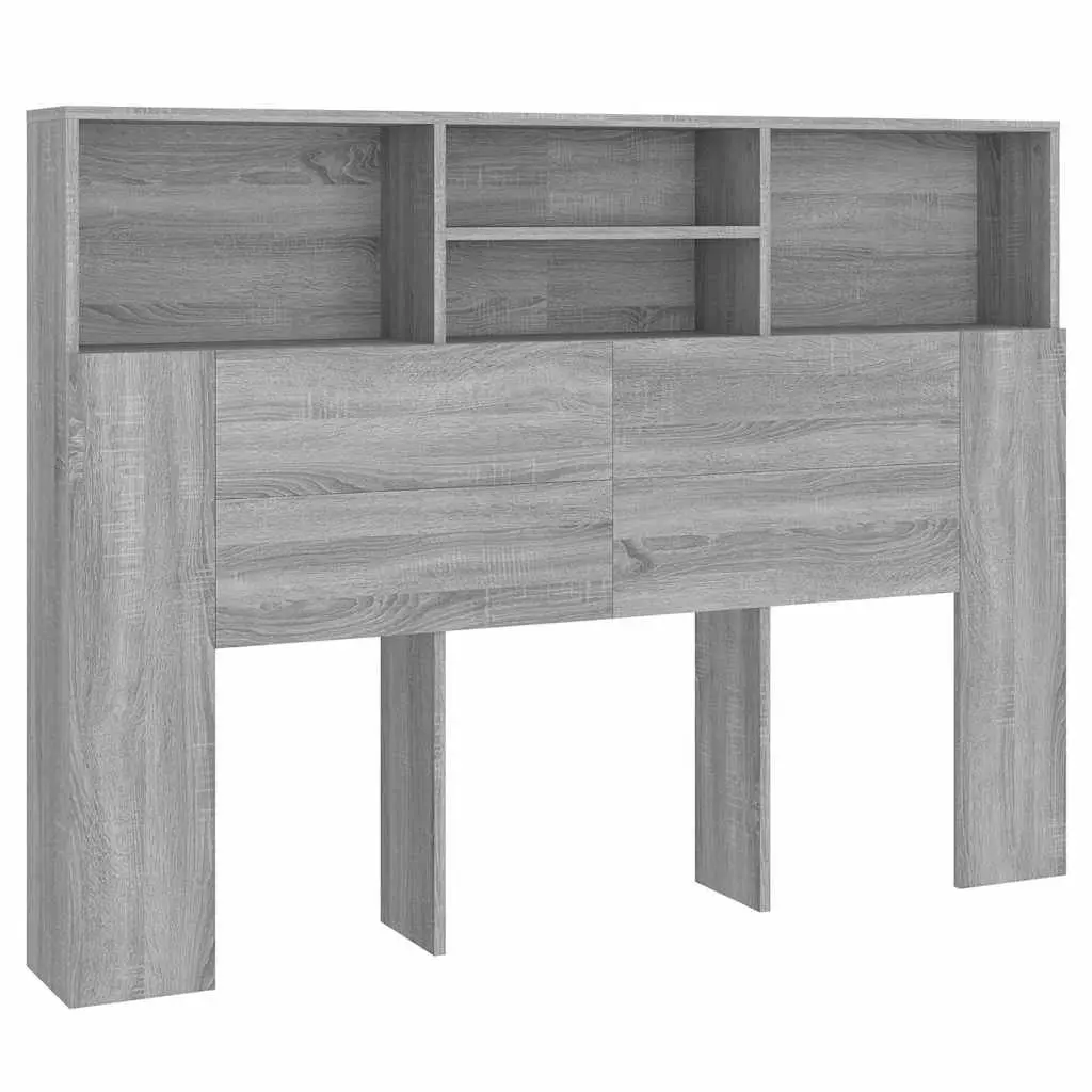 Grey Headboard Cabinet with Storage Compartments