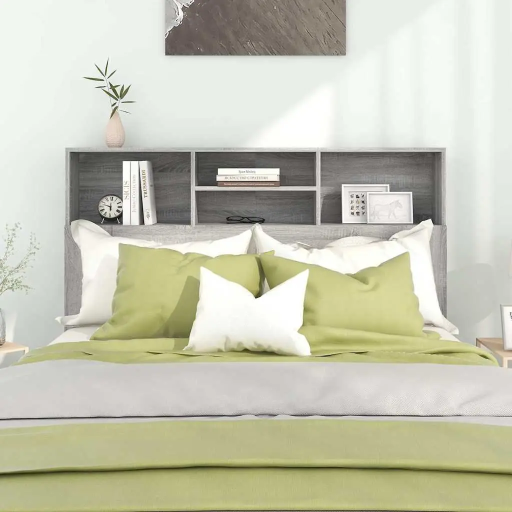 Grey Headboard Cabinet with Storage Compartments
