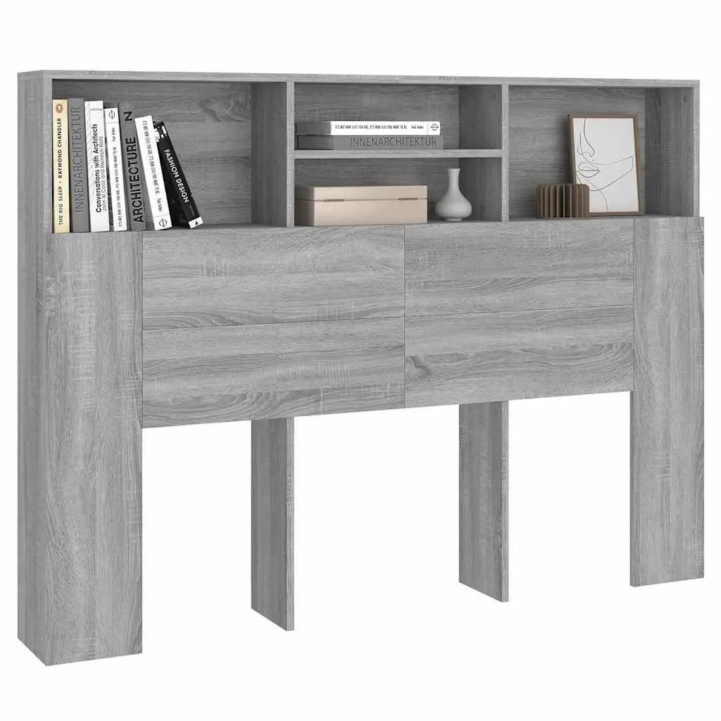Grey Headboard Cabinet with Storage Compartments