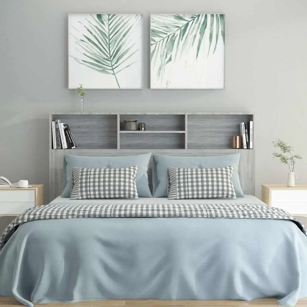 Headboard Cabinet Grey Sonoma 160cm Bedroom Storage Bookcase Wall-Mounted