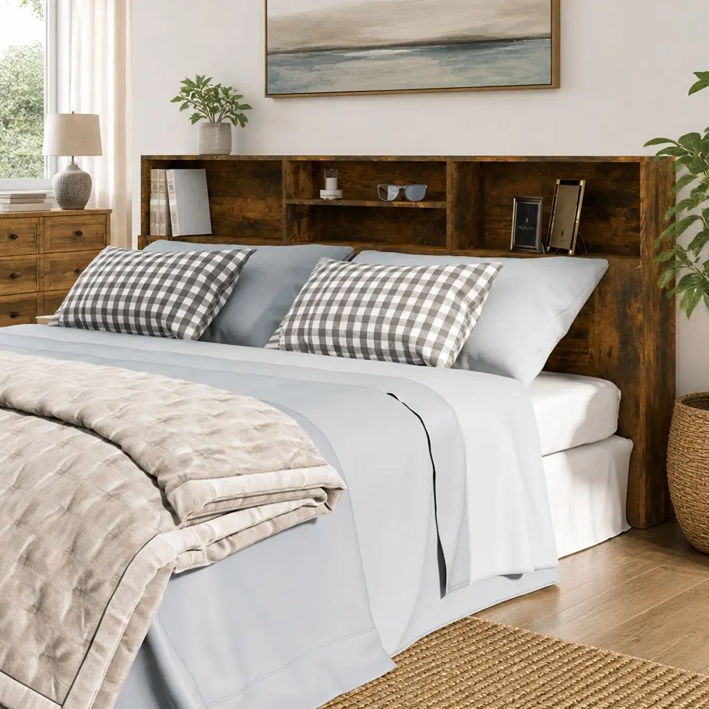 Headboard Cabinet Storage Wall-Mounted 200 cm Brown