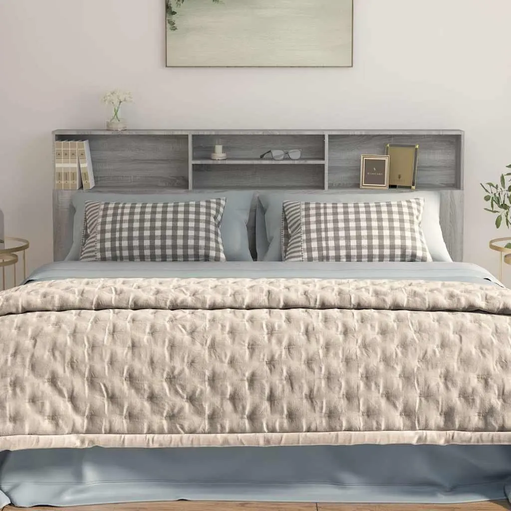 Headboard Cabinet Storage Wall-Mounted 200cm Grey