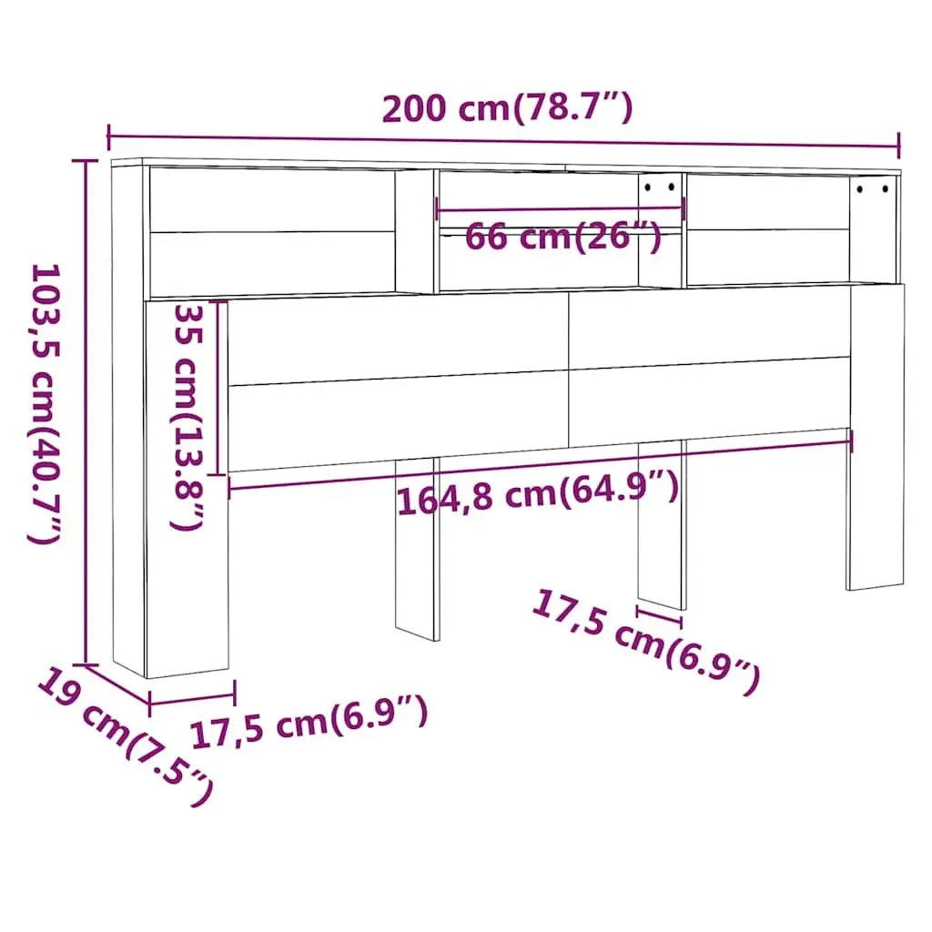 Headboard Cabinet Storage Wall-Mounted 200cm Grey
