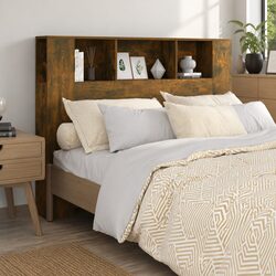 Functional Brown Smoked Oak Headboard Cabinet for Your Bedroom