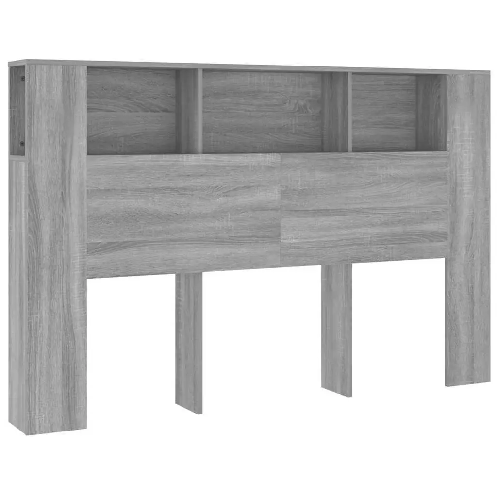 Headboard Cabinet with Storage Compartments Grey Wall-Mounted Bedroom Furniture