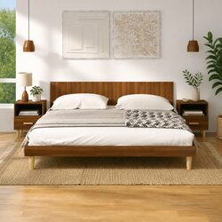Bedside Cabinet 2 pcs Brown Oak Storage Drawer Compartment Nightstand Table