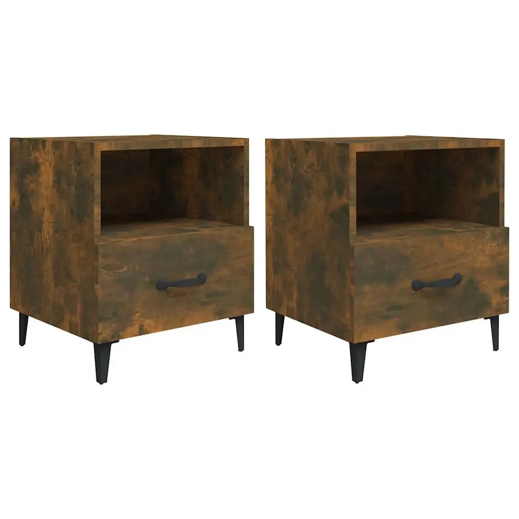 Bedside Cabinets 2 pcs Engineered Wood Nightstands Drawers Shelves Storage