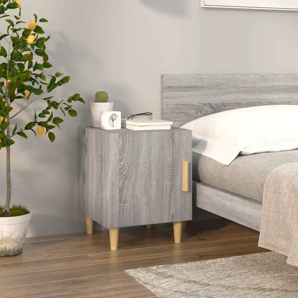 Bedside Cabinet Grey Engineered Wood Nightstand Storage Unit 1 Door Bedside
