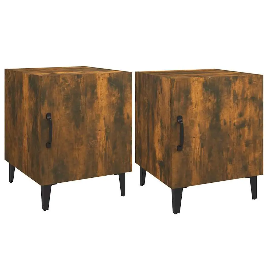 Bedside Cabinets 2 Pieces Brown Engineered Wood Nightstand Storage Organizer