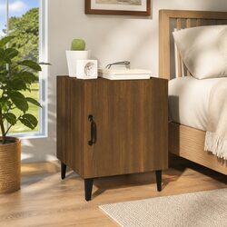 Bedside Cabinet Brown Oak Storage Nightstand Table Engineered Wood Door