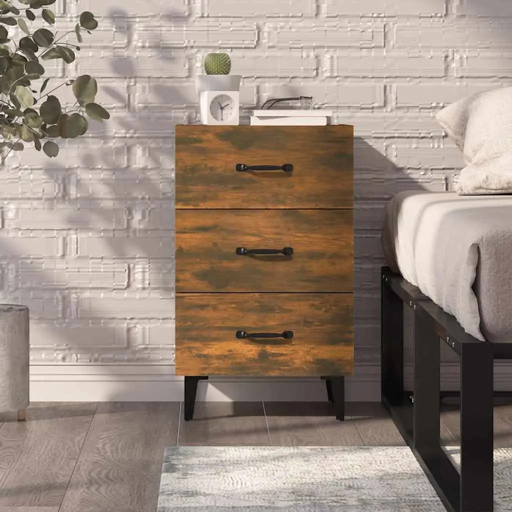 Bedside Cabinet with 3 Drawers Brown Engineered Wood Nightstand Storage Table