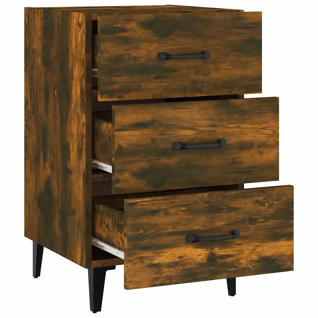 Bedside Cabinet with 3 Drawers Brown Engineered Wood Nightstand Storage Table