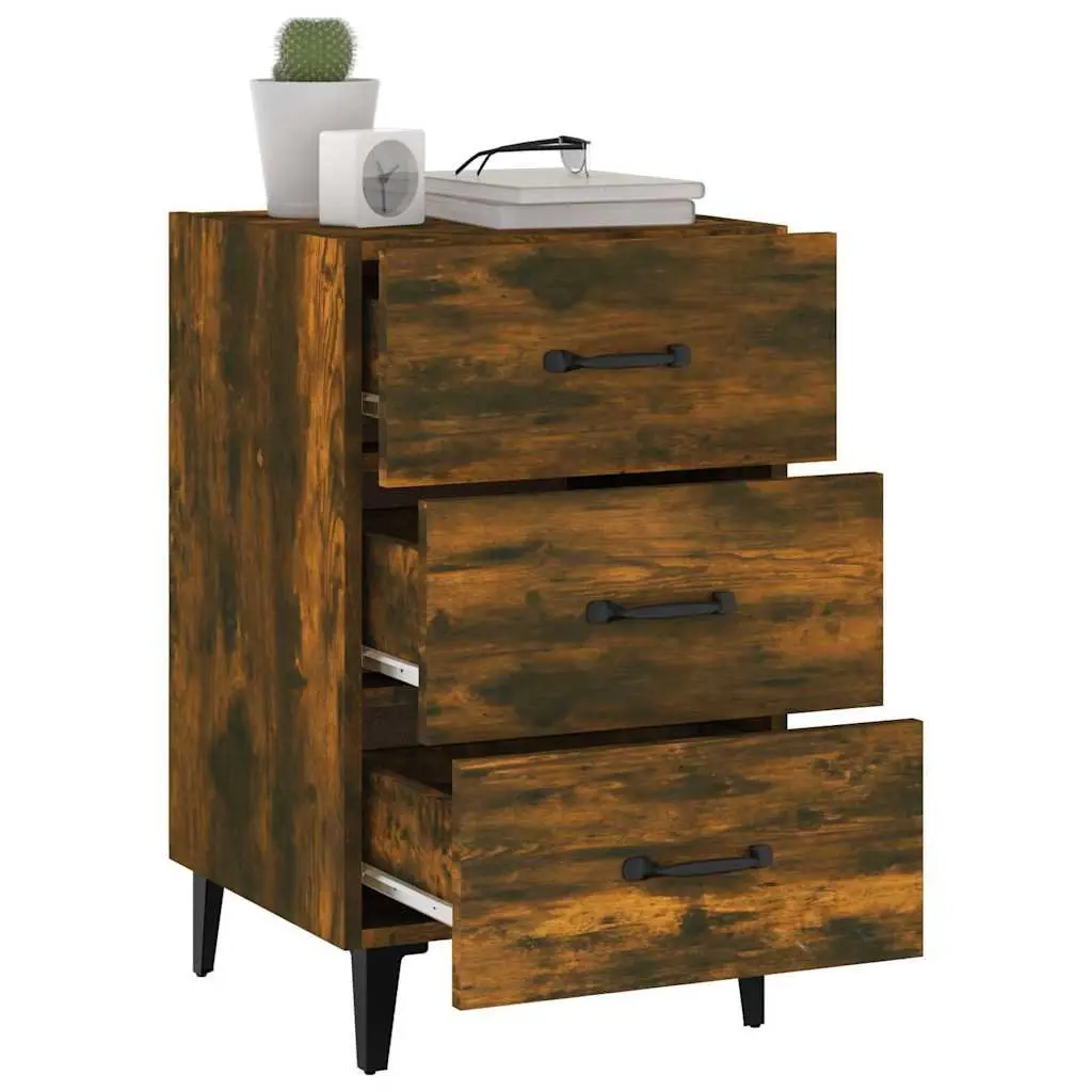 Bedside Cabinet with 3 Drawers Brown Engineered Wood Nightstand Storage Table