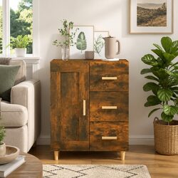 Sideboard Brown Engineered Wood Cabinet Storage Buffet Living Room Furniture