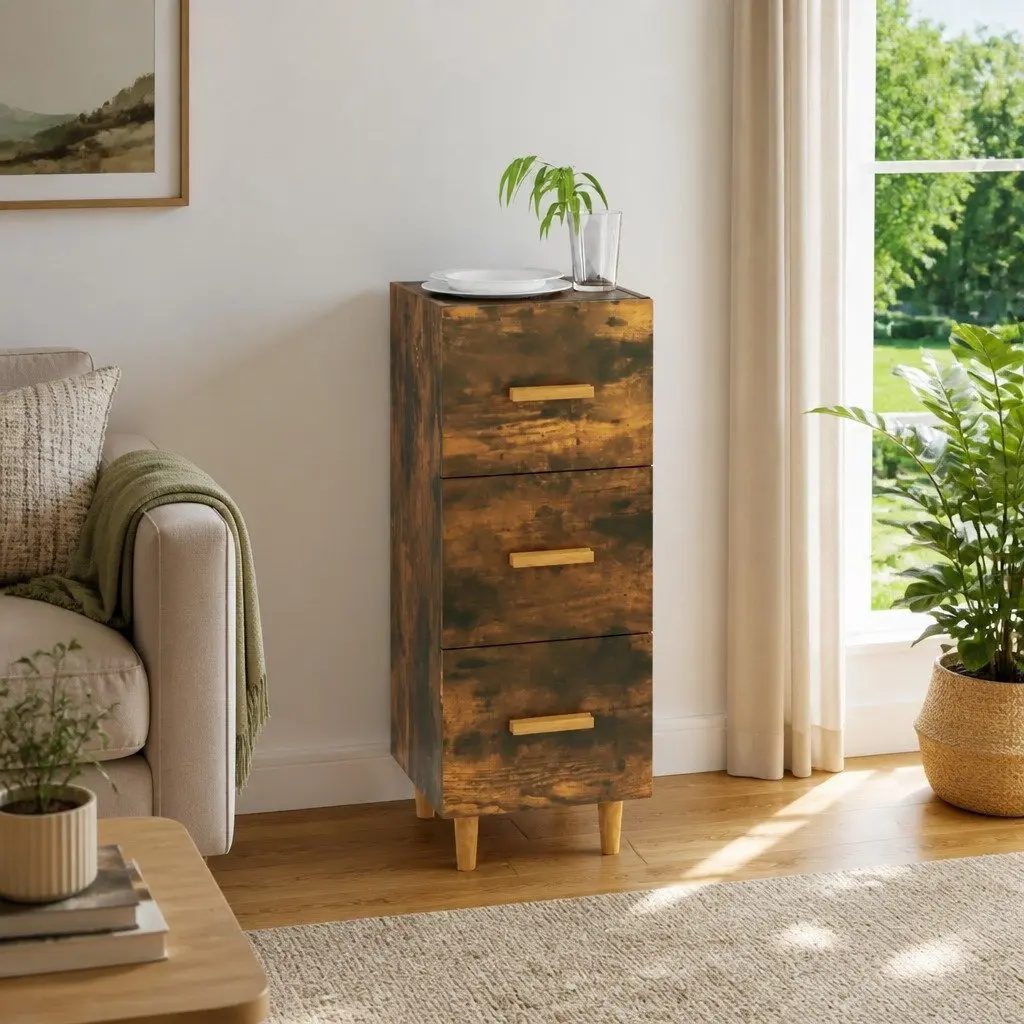 Sideboard Storage Cabinet 3 Drawers Brown Engineered Wood 34.5x34x90cm