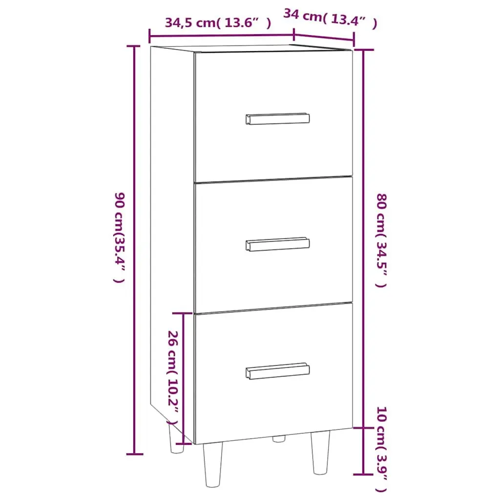 Sideboard Storage Cabinet 3 Drawers Brown Engineered Wood 34.5x34x90cm