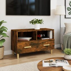 Practical TV Cabinet in Smoked Oak 80x36x50cm for Living Rooms