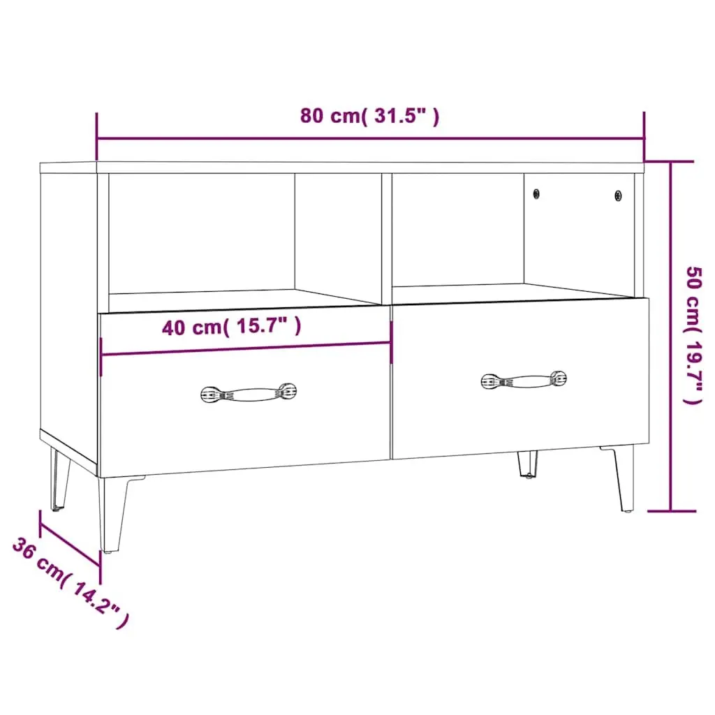 TV Cabinet Media Unit Storage Drawers Compartment Brown 80 x 36 x 50 cm