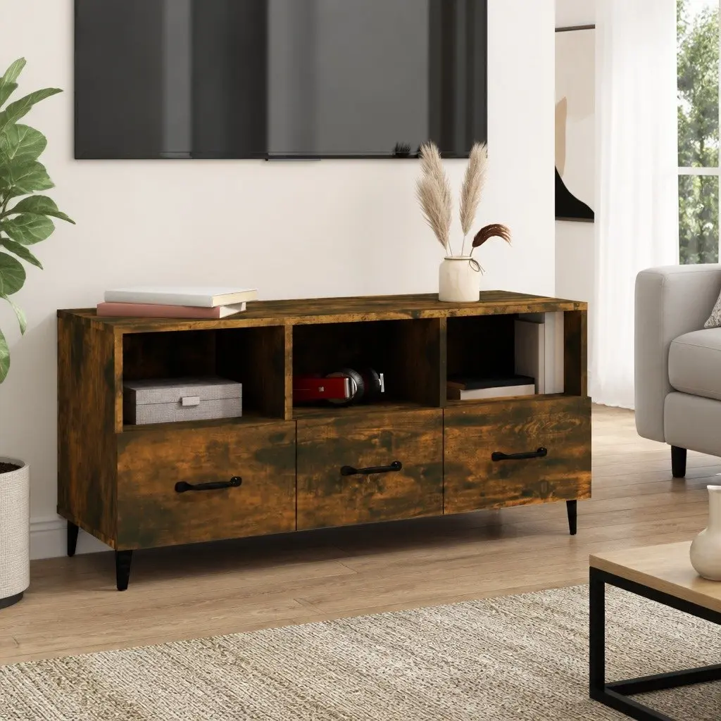 TV Cabinet Smoked Oak Brown Living Room Media Storage Unit Engineered Wood