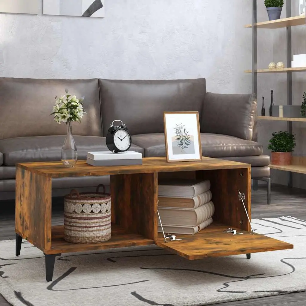 Coffee Table Storage Engineered Wood 90 x 50 x 40 cm Brown Smoked Oak
