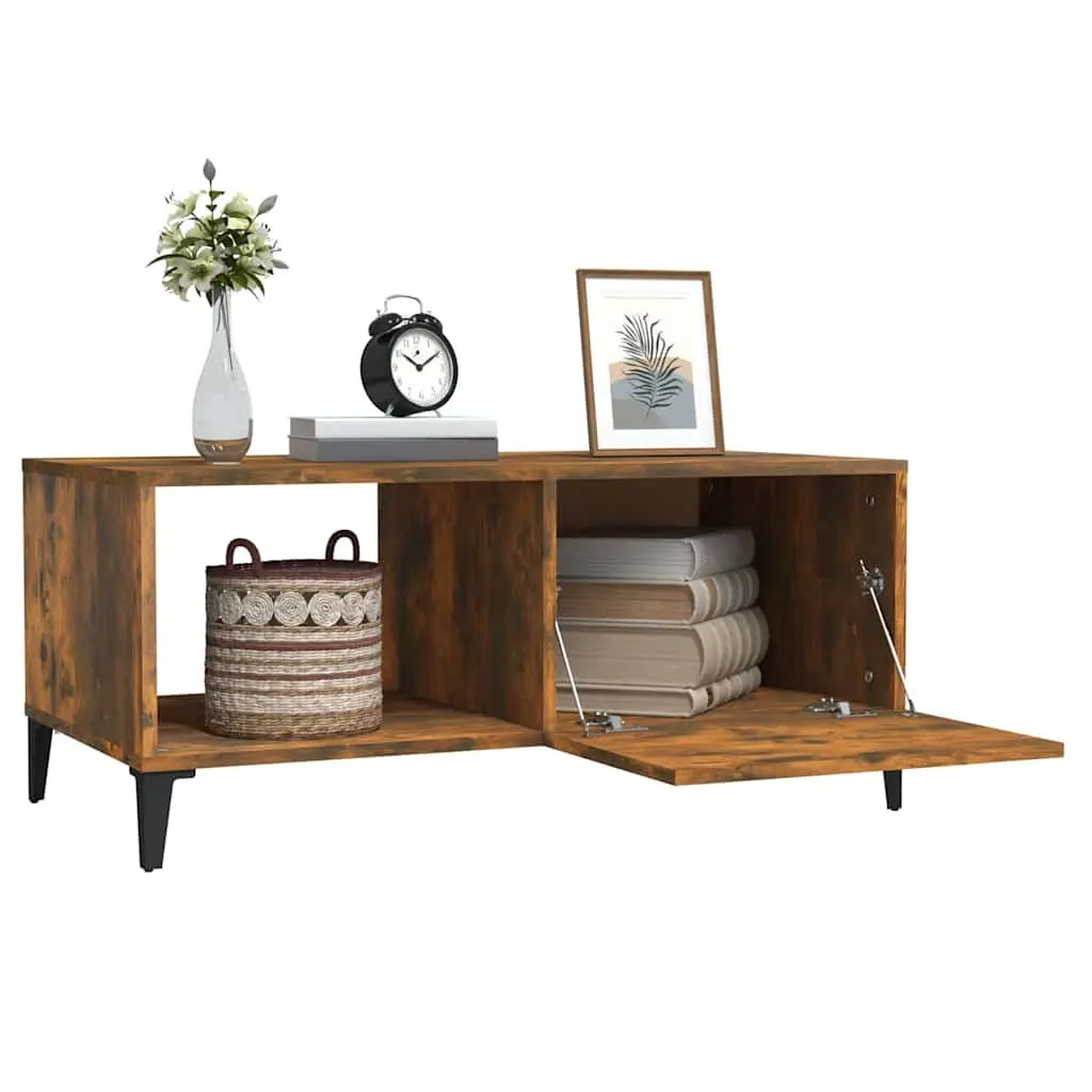 Coffee Table Storage Engineered Wood 90 x 50 x 40 cm Brown Smoked Oak