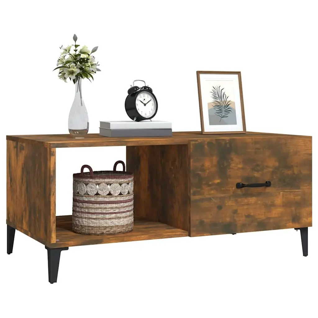 Coffee Table Storage Engineered Wood 90 x 50 x 40 cm Brown Smoked Oak