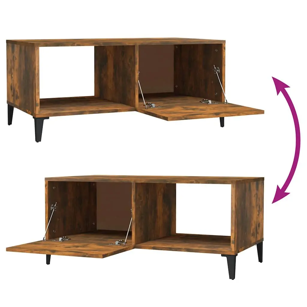 Coffee Table Storage Engineered Wood 90 x 50 x 40 cm Brown Smoked Oak