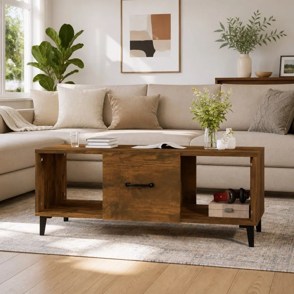 Coffee Table Storage Compartments Brown Engineered Wood Living Room 102L x 50W x 40H cm