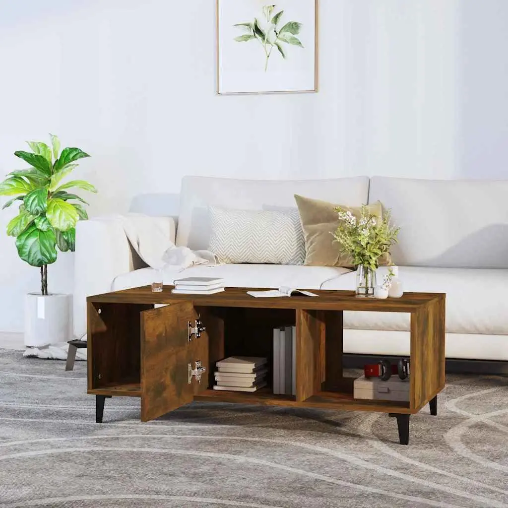 Coffee Table Storage Compartments Brown Engineered Wood Living Room 102L x 50W x 40H cm