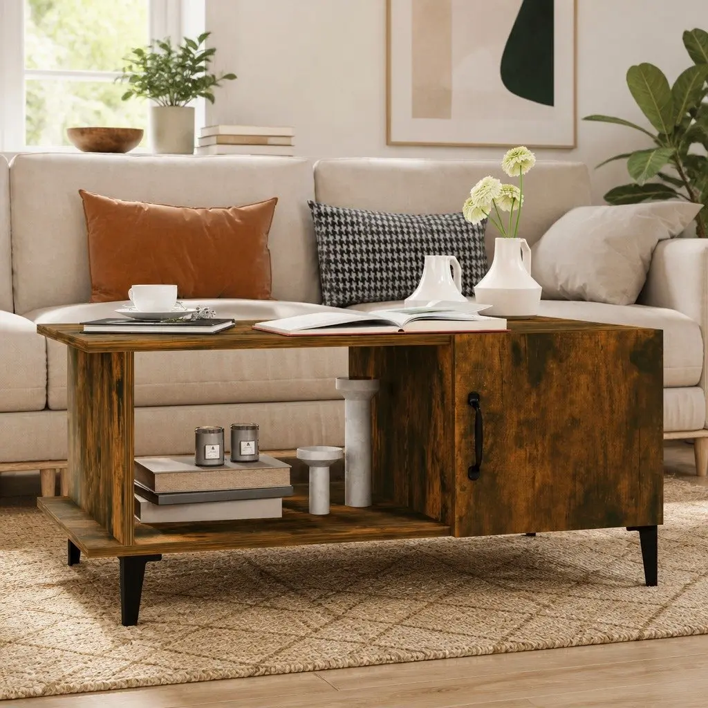 Brown Coffee Table with Shelf and Storage