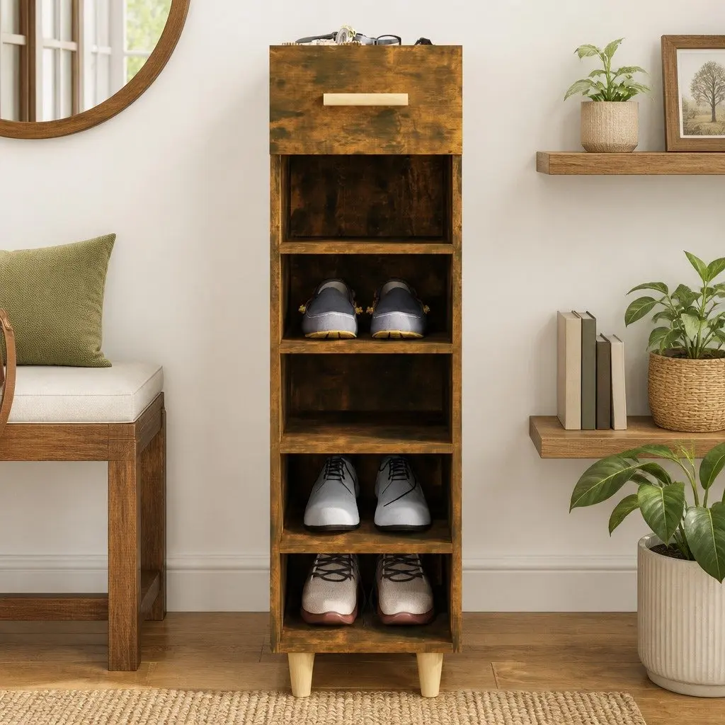 Shoe Cabinet Storage Organiser Brown Engineered Wood Hallway Bedroom 30 x 35 x 105 cm