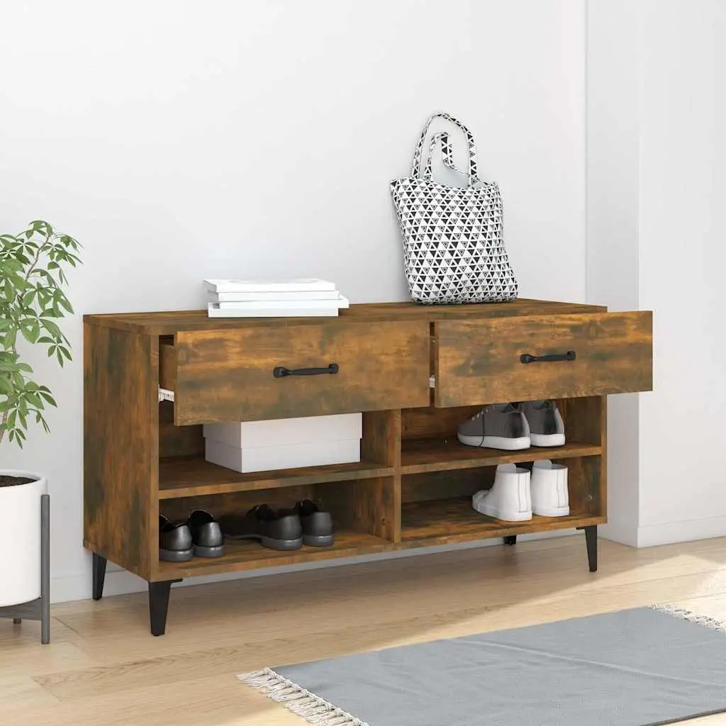 Shoe Cabinet Storage Organiser 102x35x55 cm Brown 2 Drawers 4 Compartments