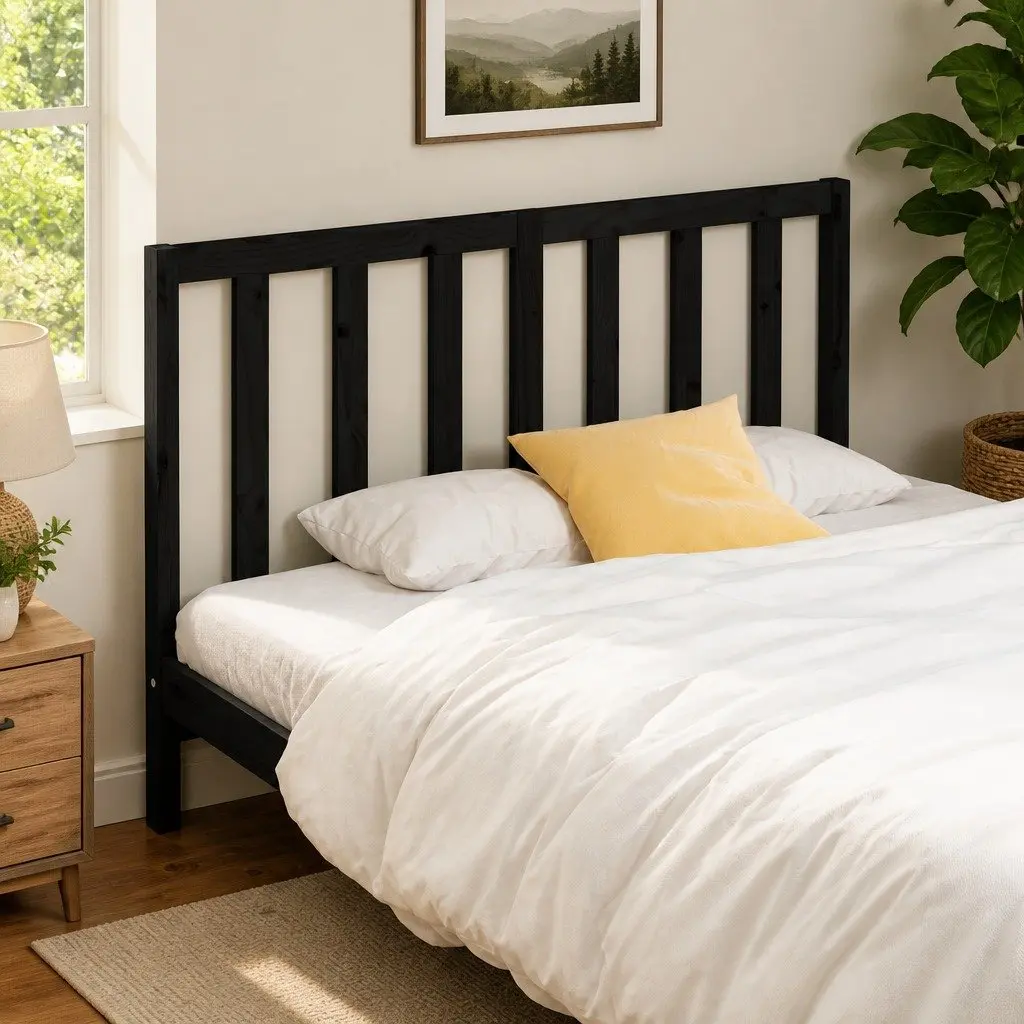 141cm Black Bed Headboard, Solid Pine Construction