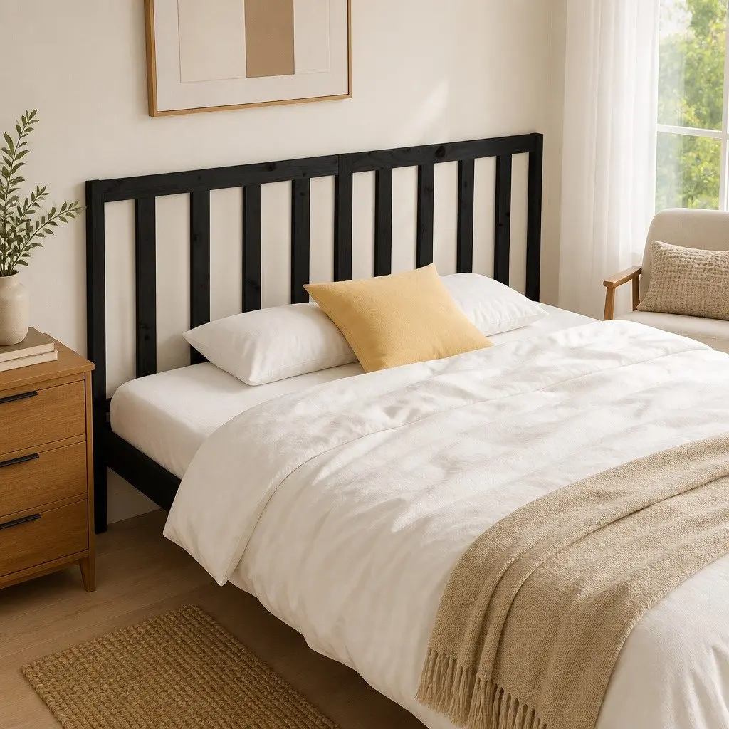 Pine Wood Bed Headboard Back Support 186cm Black