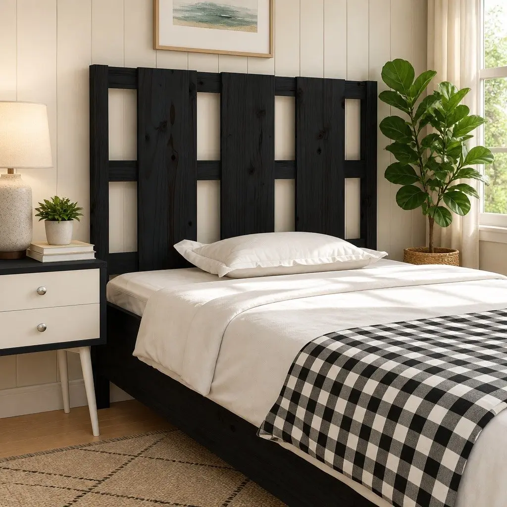 Bed Headboard Black 95.5 cm Solid Wood Pine Bedroom Furniture