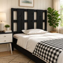 Bed Headboard Black 95.5 cm Solid Wood Pine Bedroom Furniture Wall Mount