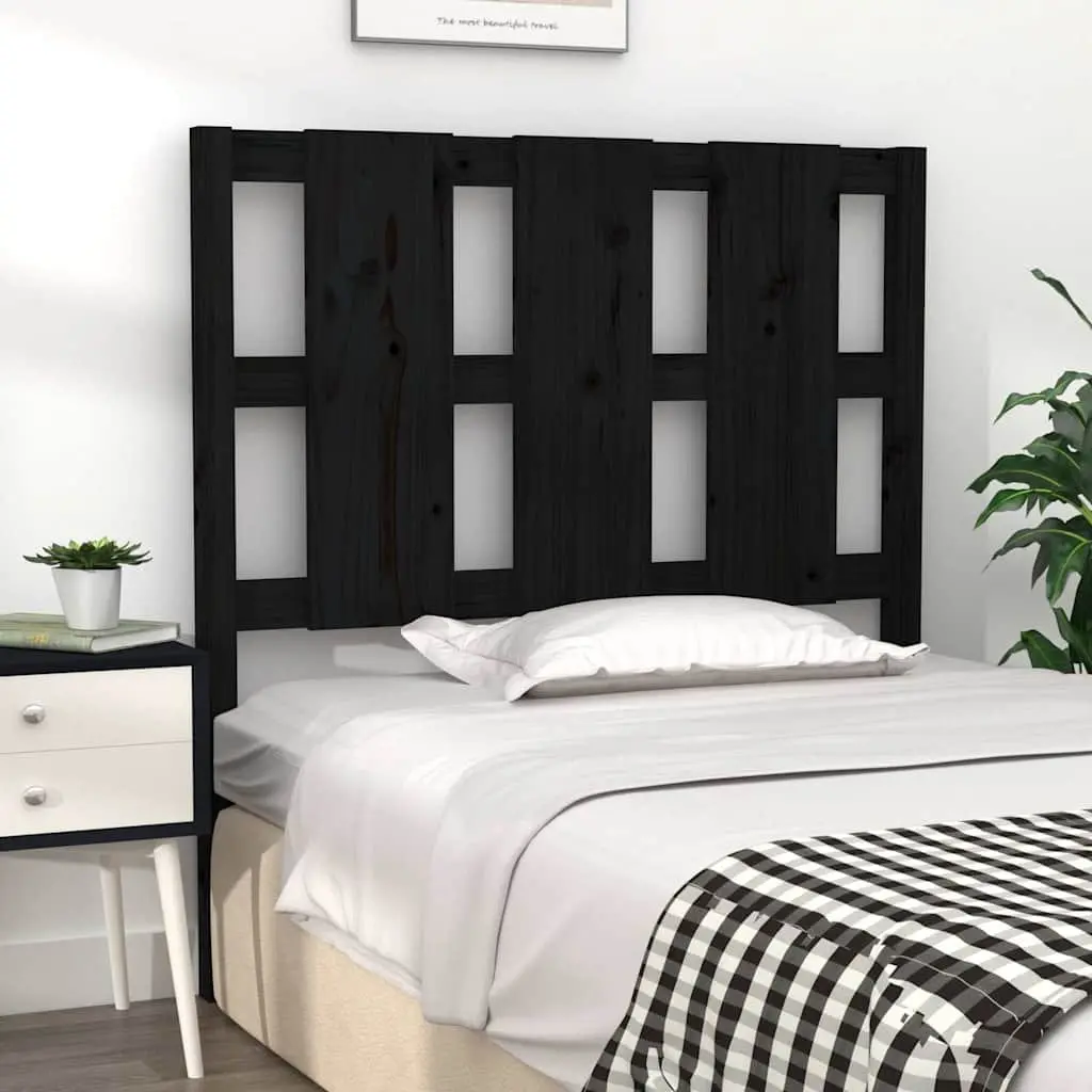 Bed Headboard Black 95.5 cm Solid Wood Pine Bedroom Furniture
