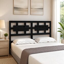 Bed Headboard 140.5 cm Black Solid Pine Wood Rustic Design Bedroom Furniture