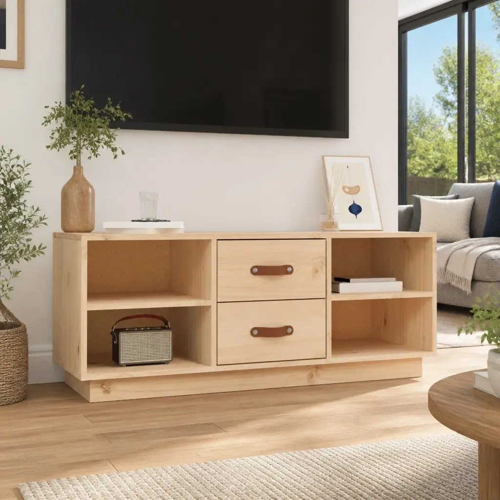 TV Cabinet Solid Pine Wood Media Unit Living Room Storage 100x34x40 cm Brown